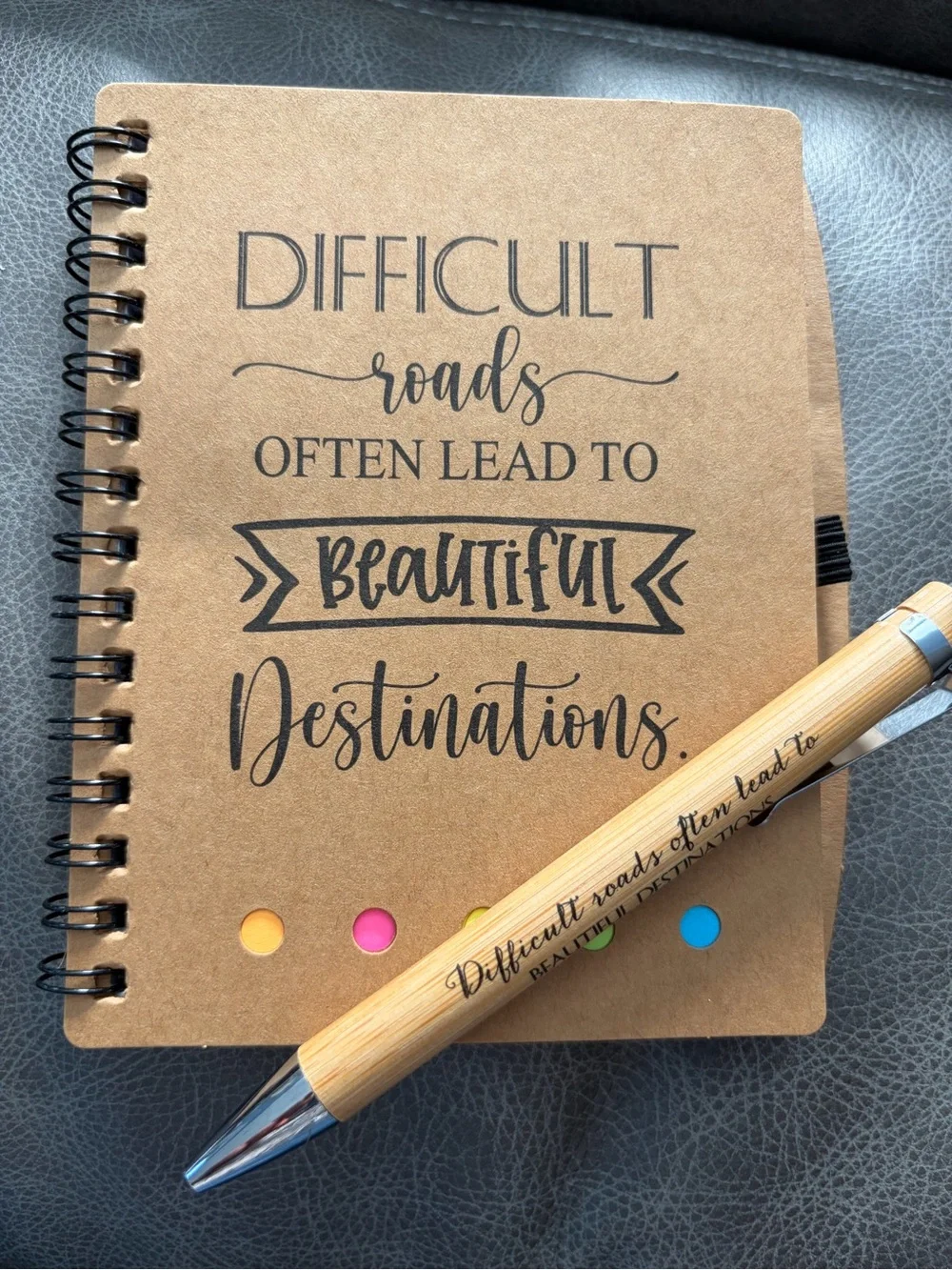 Inspirational Notebook & Matching Pen, includes sticky notes - pick one